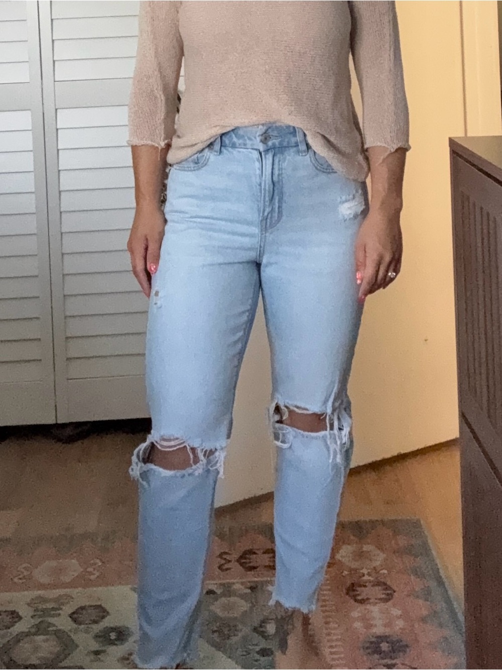 American Eagle Outfitters Light Blue Distressed Straight Leg Jeans